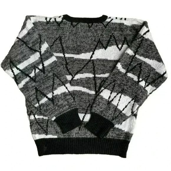 Vintage 80s Uno Camino Rare Men’s M Knit Sweater Black White Mountain - Picture 2 of 9